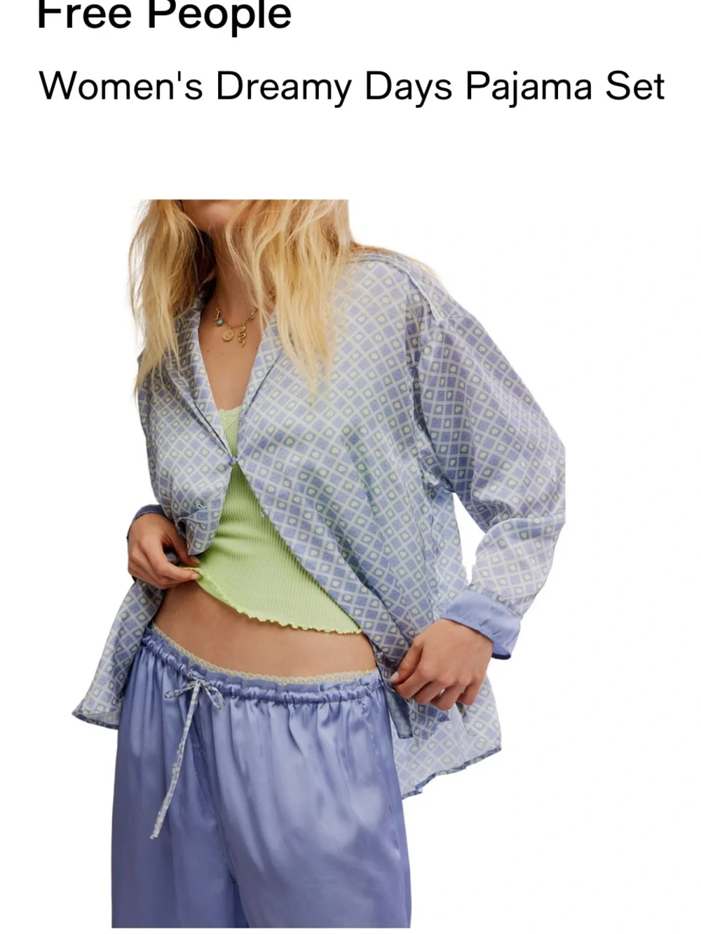 Free People Dreamy Days Pajama Set - Light Blue & Green Cami
